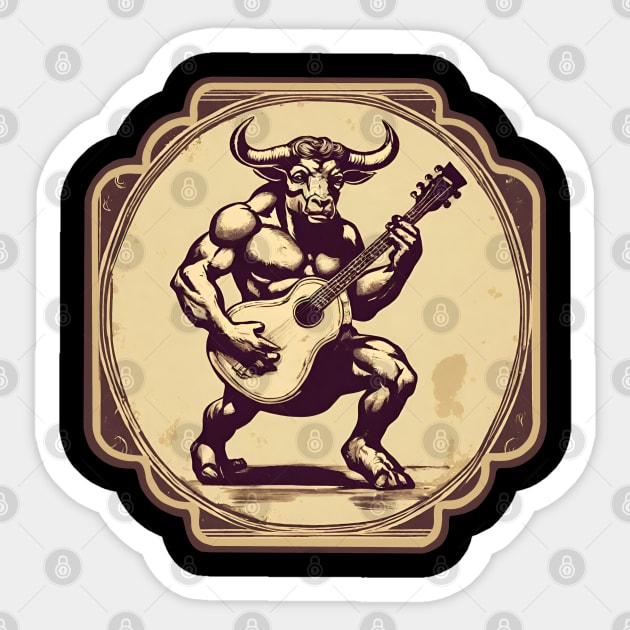 Minotaur play guitar Sticker by Ilustradamus